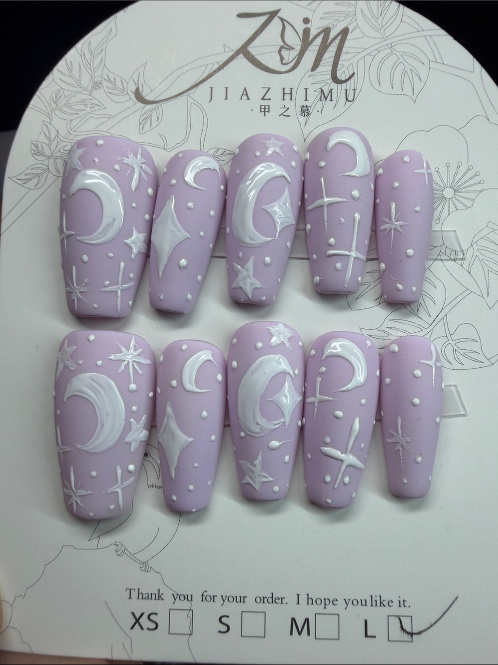 Jiazhimu Lavender Moon & Star Press-On Nail Set